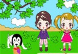 لعبة تلوين الطفلة الكوميدية وصديقها المرح في المنتزه
